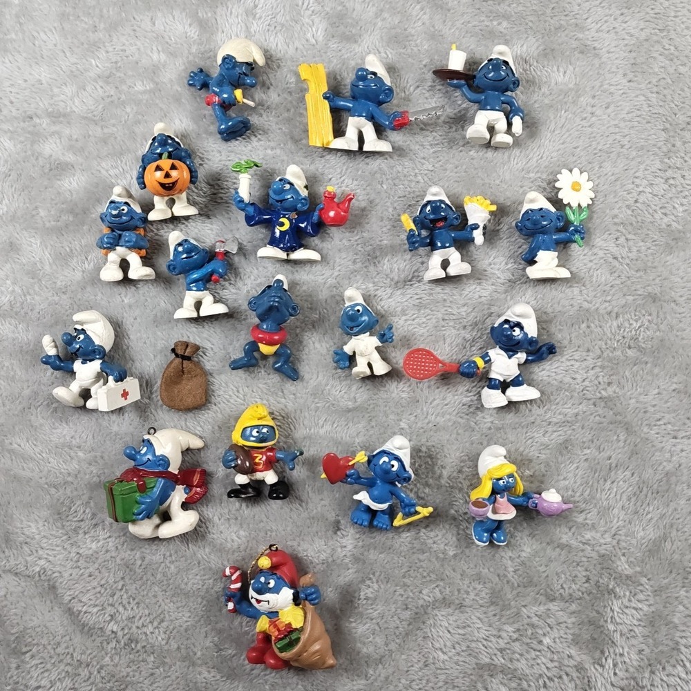 Vintage Smurf Figurines Lot Of 18 Ornament Peyo 80s Toys Cartoon